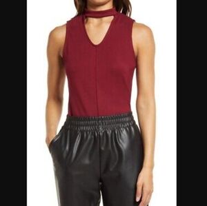 Halogen Cutout Mock Neck Burgundy M